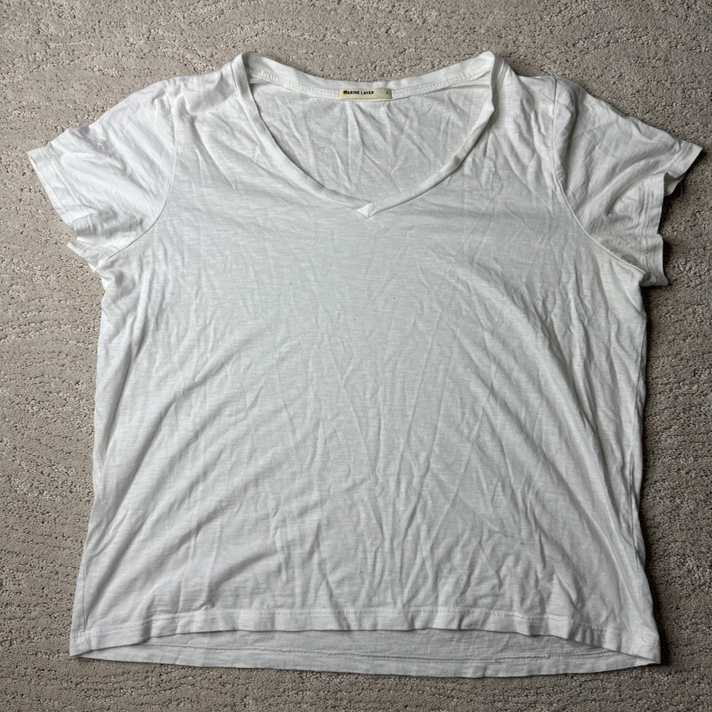 Women's Marine Layer Large Cotton‎ Blend Short Sleeve V Neck Tshirt Basic